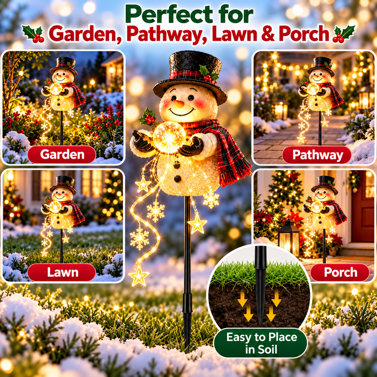 🎄 Shovenue™ Solar Christmas Cascade Lights – Snowman & Santa Garden Decor