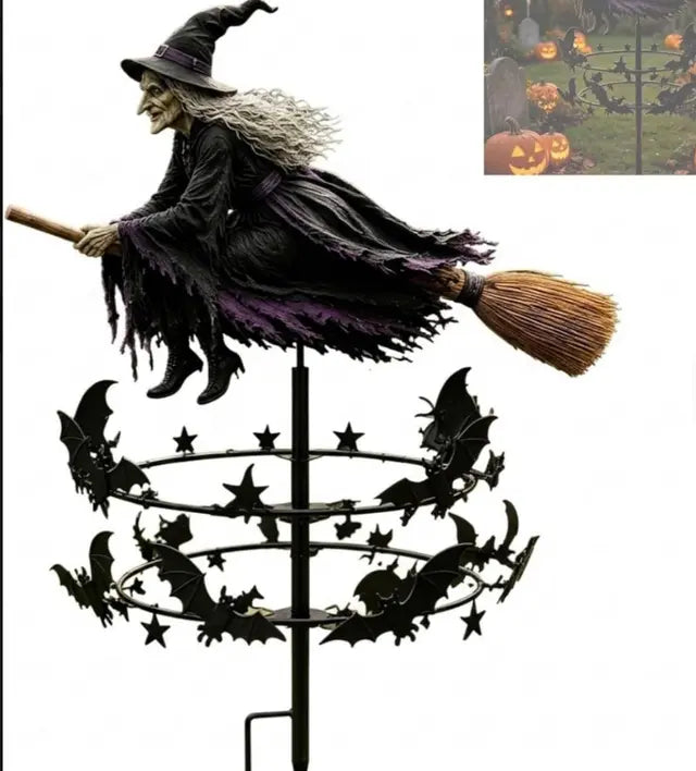 🎃 Flying Witch Halloween Garden Decor – Rotating Metal Windmill