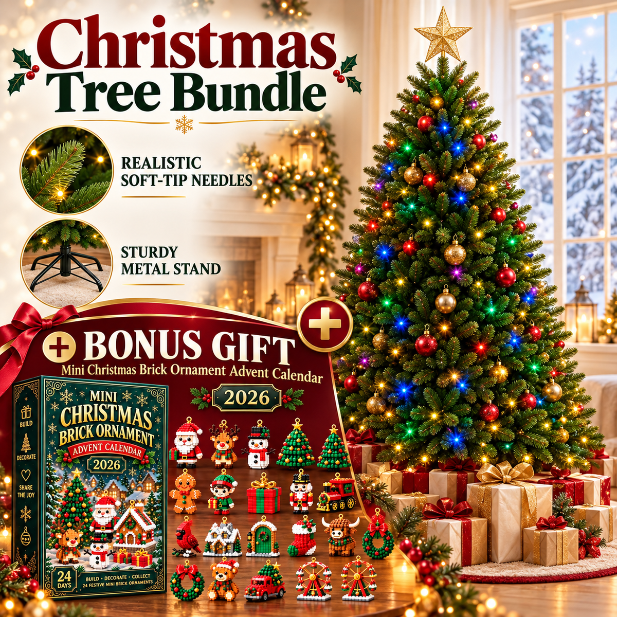 Christmas Tree Bundle – 7.5FT Premium Artificial Tree with Bonus Gifts