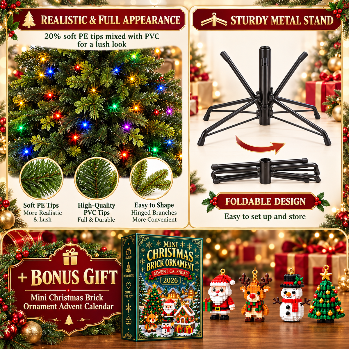 Christmas Tree Bundle – 7.5FT Premium Artificial Tree with Bonus Gifts