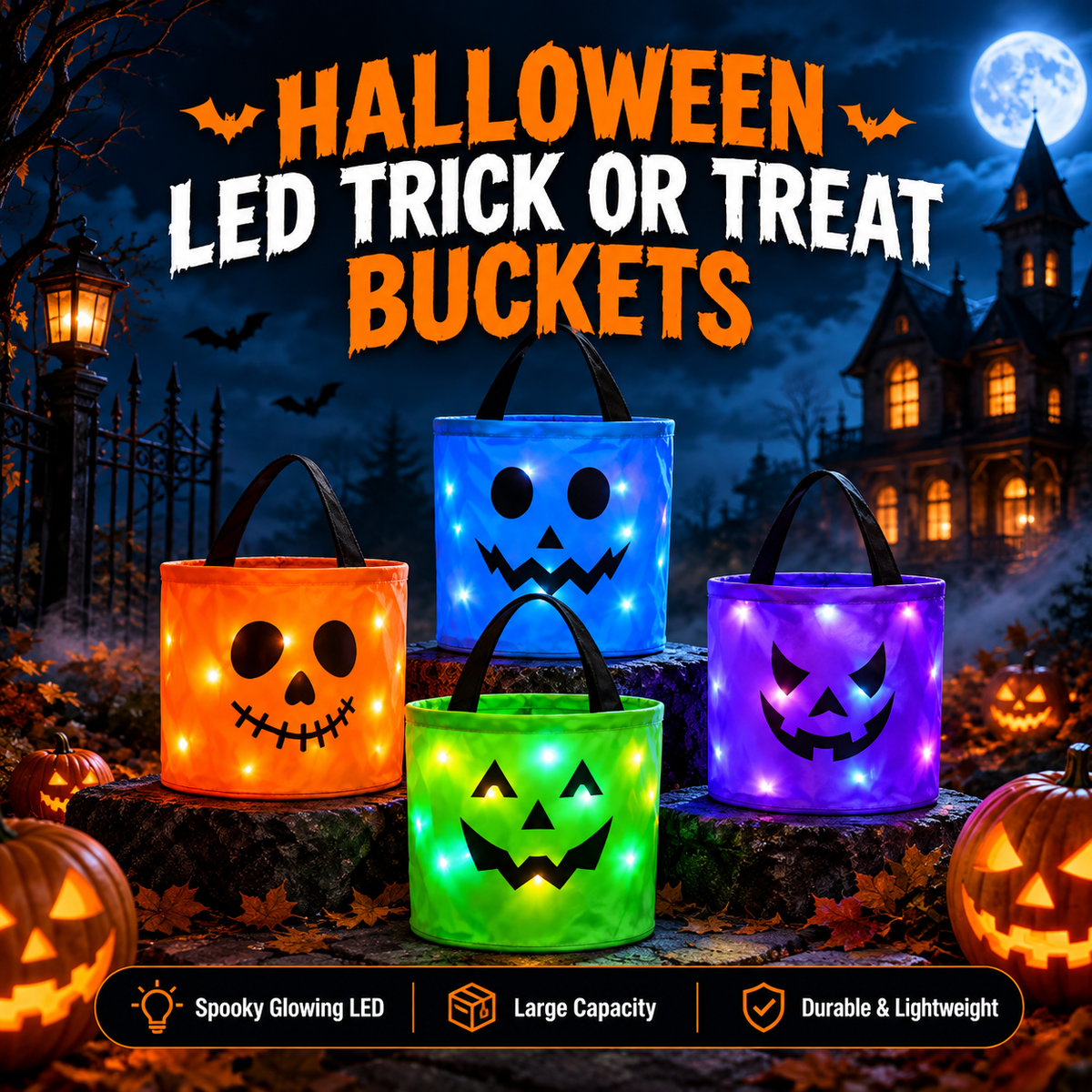 Halloween Luminous Pumpkin Candy Bucket, Hand-Held LED Fabric Candy Bag, Holiday Party Decoration Gift