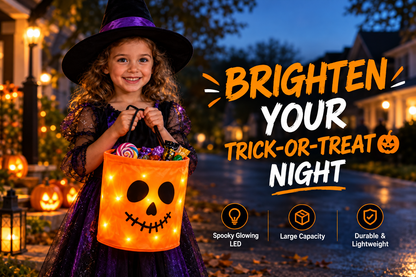 Halloween Luminous Pumpkin Candy Bucket, Hand-Held LED Fabric Candy Bag, Holiday Party Decoration Gift