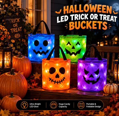 Halloween Luminous Pumpkin Candy Bucket, Hand-Held LED Fabric Candy Bag, Holiday Party Decoration Gift