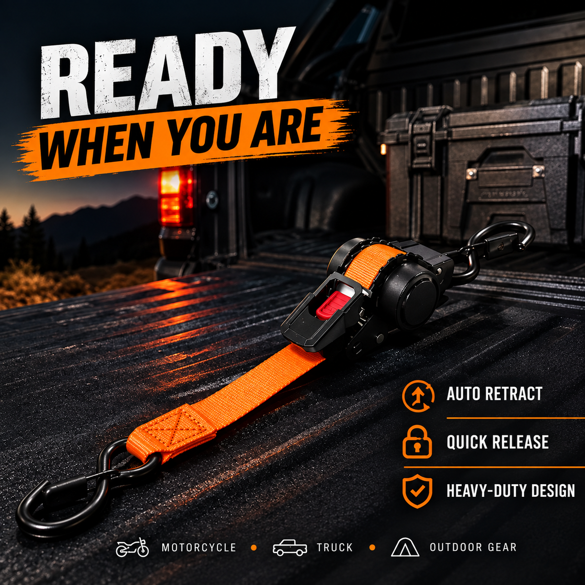 Retractable Auto Ratchet Strap – Heavy Duty Tie Down with Hooks