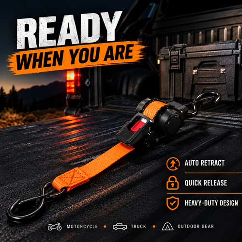 Retractable Auto Ratchet Strap – Heavy Duty Tie Down with Hooks