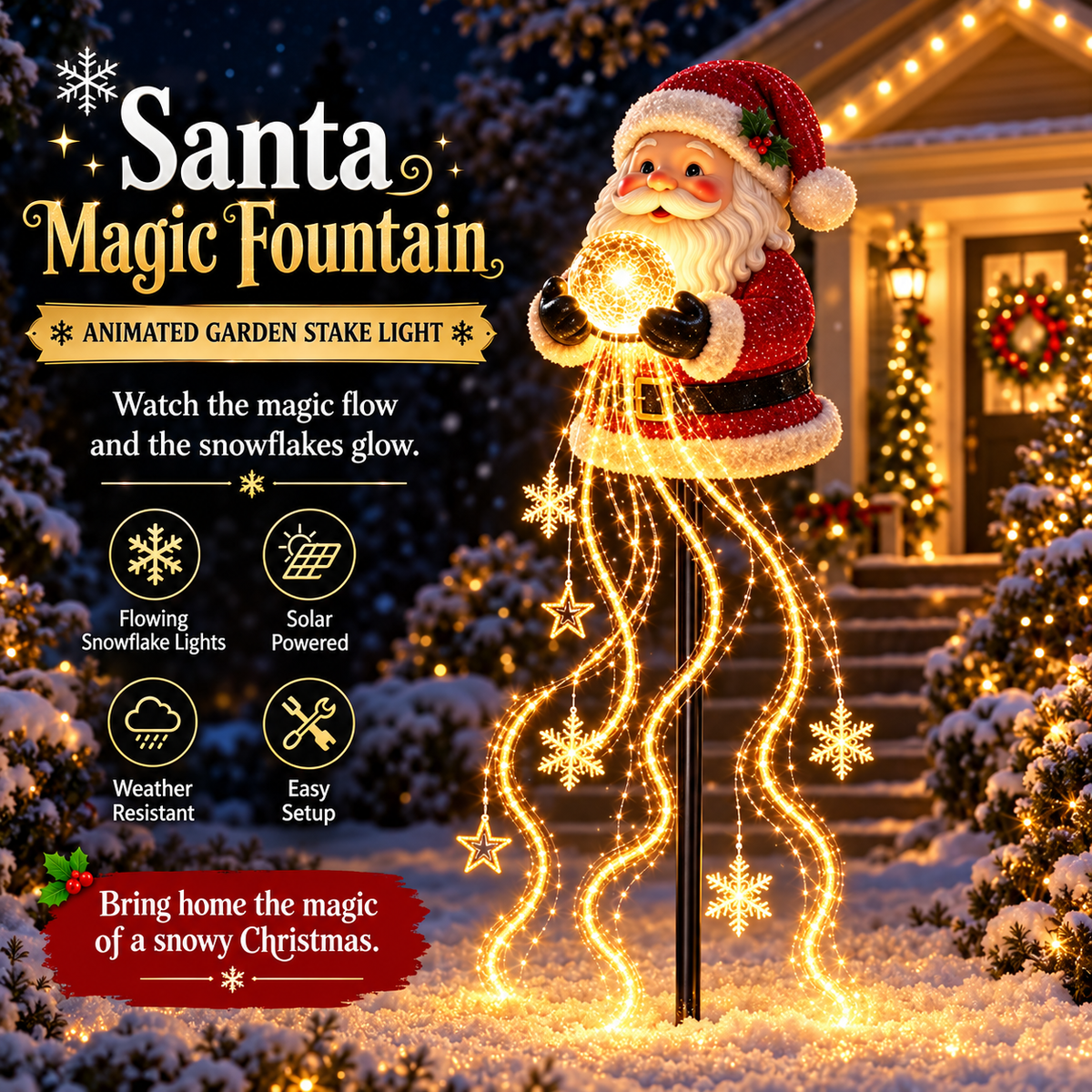 🎄 Shovenue™ Solar Christmas Cascade Lights – Snowman & Santa Garden Decor