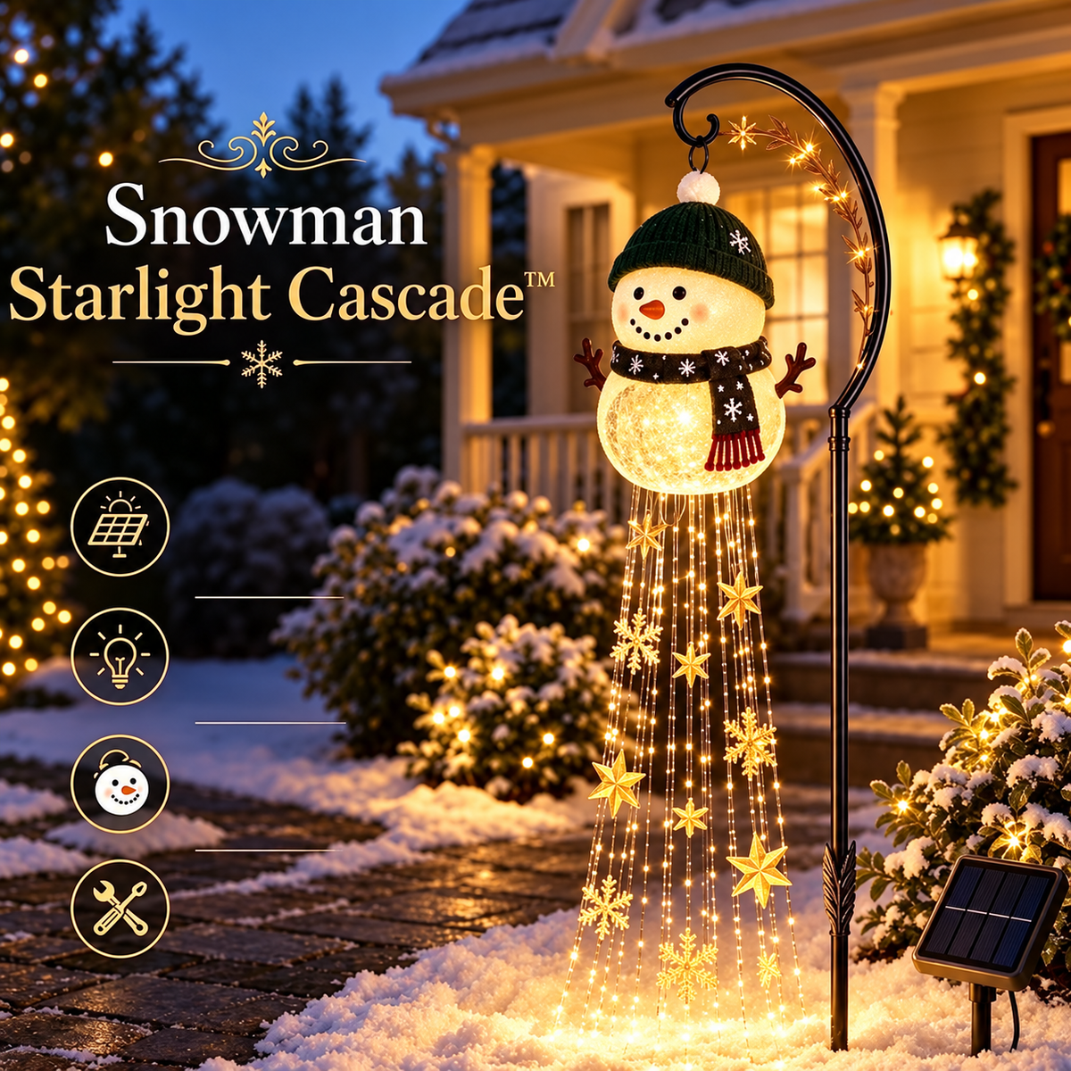 🎄 Shovenue™ Solar Christmas Cascade Lights – Snowman & Santa Garden Decor