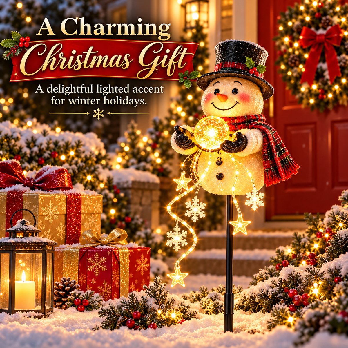 🎄 Shovenue™ Solar Christmas Cascade Lights – Snowman & Santa Garden Decor