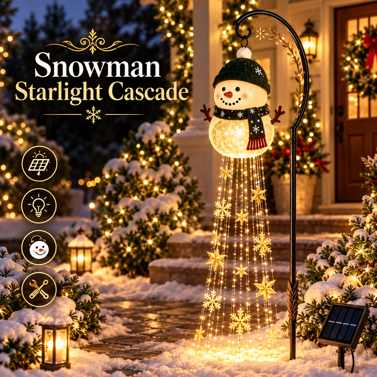 🎄 Shovenue™ Solar Christmas Cascade Lights – Snowman & Santa Garden Decor