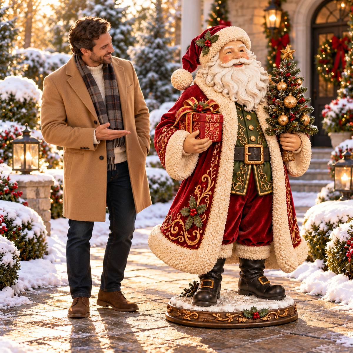 🎅 Shovenue Grand Santa Claus Statue – Large Christmas Decoration with Gift & Tree 🎄