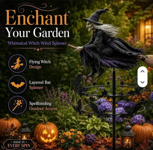 🎃 Flying Witch Halloween Garden Decor – Rotating Metal Windmill