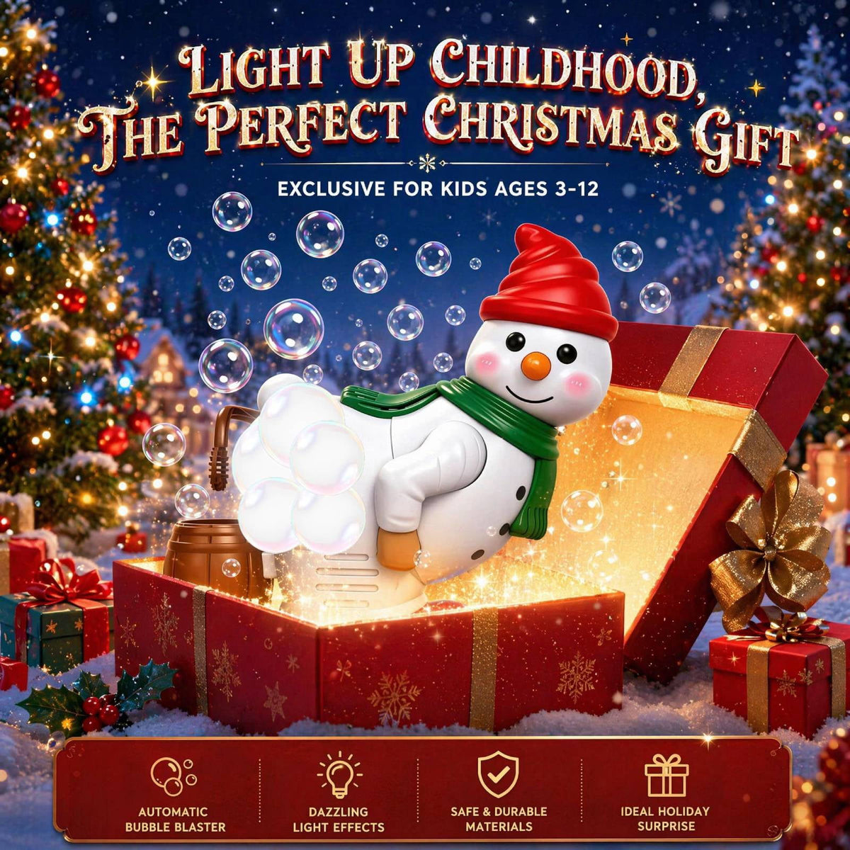 ⛄ Shovenue™ Funny Snowman Bubble Blower – Christmas Lights & Music